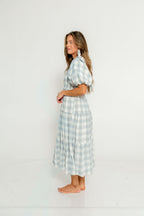 Elena 100% Cotton Gingham Midi Dress in Dusty Blue - Bump Friendly & Inclusive Sizing *6/30 PRE-ORDER*