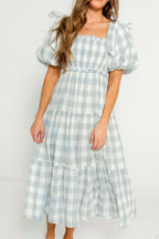 Elena 100% Cotton Gingham Midi Dress in Dusty Blue - Bump Friendly & Inclusive Sizing *6/30 PRE-ORDER*