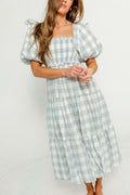 Elena 100% Cotton Gingham Midi Dress in Dusty Blue - Bump Friendly & Inclusive Sizing *6/30 PRE-ORDER*