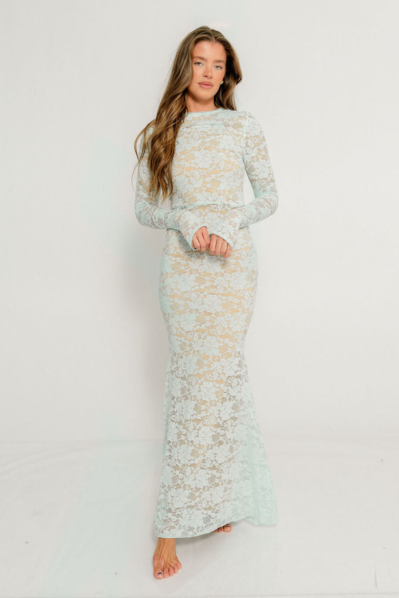 Seraphine Lace Maxi Dress in Pale Blue - Bump Friendly (Size Up for Bump)