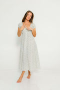 Marley 100% Cotton Midi Dress in Blue Floral