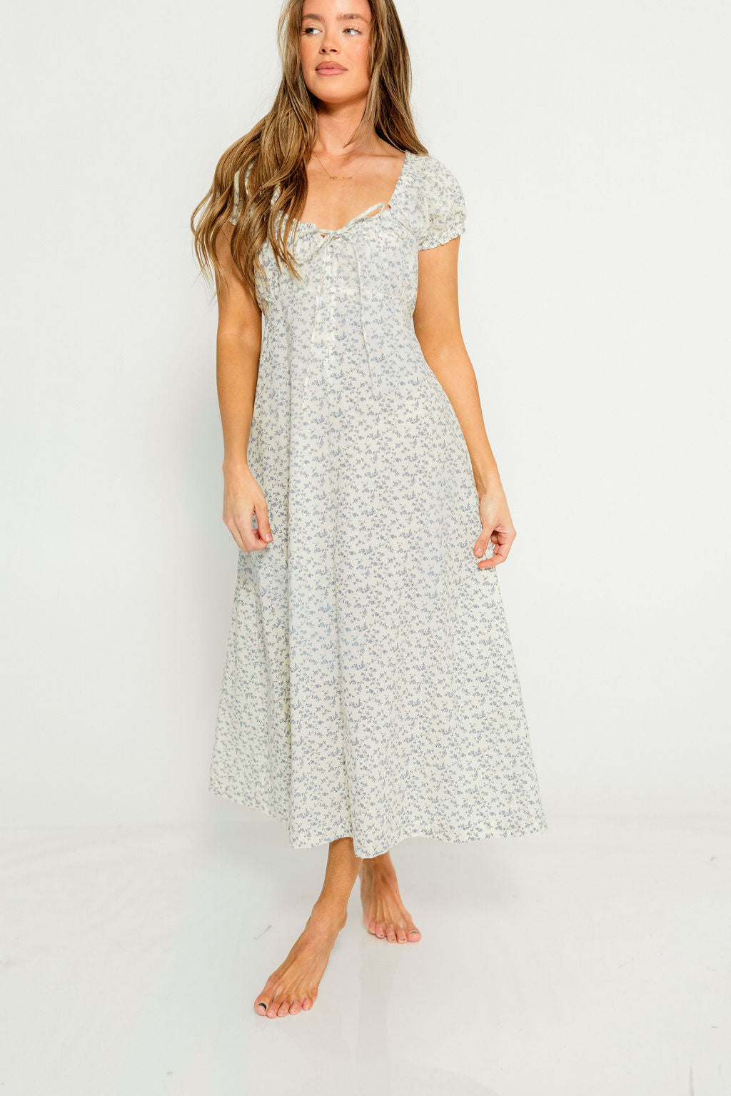 Marley 100% Cotton Midi Dress in Blue Floral
