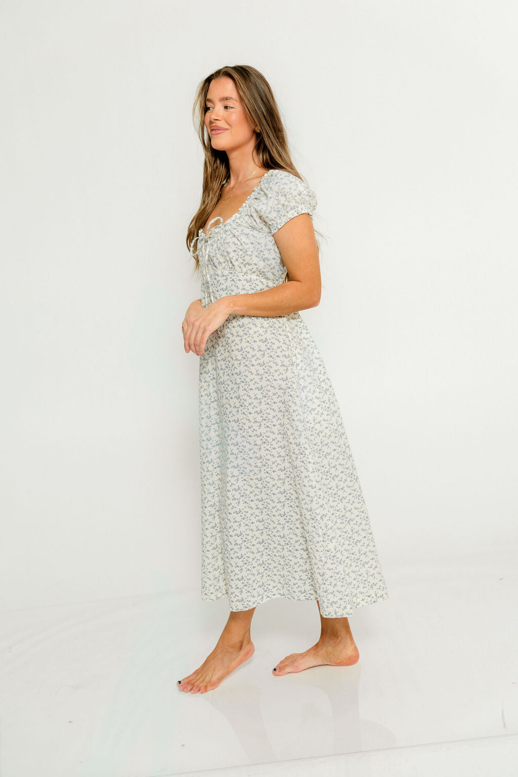 Marley 100% Cotton Midi Dress in Blue Floral
