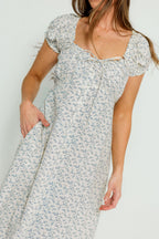 Marley 100% Cotton Midi Dress in Blue Floral