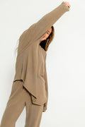 Naomi Oversized Fleece Long Sleeve Top in Olive Brown - Bump Friendly