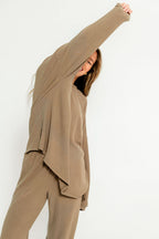 Naomi Oversized Fleece Long Sleeve Top in Olive Brown - Bump Friendly