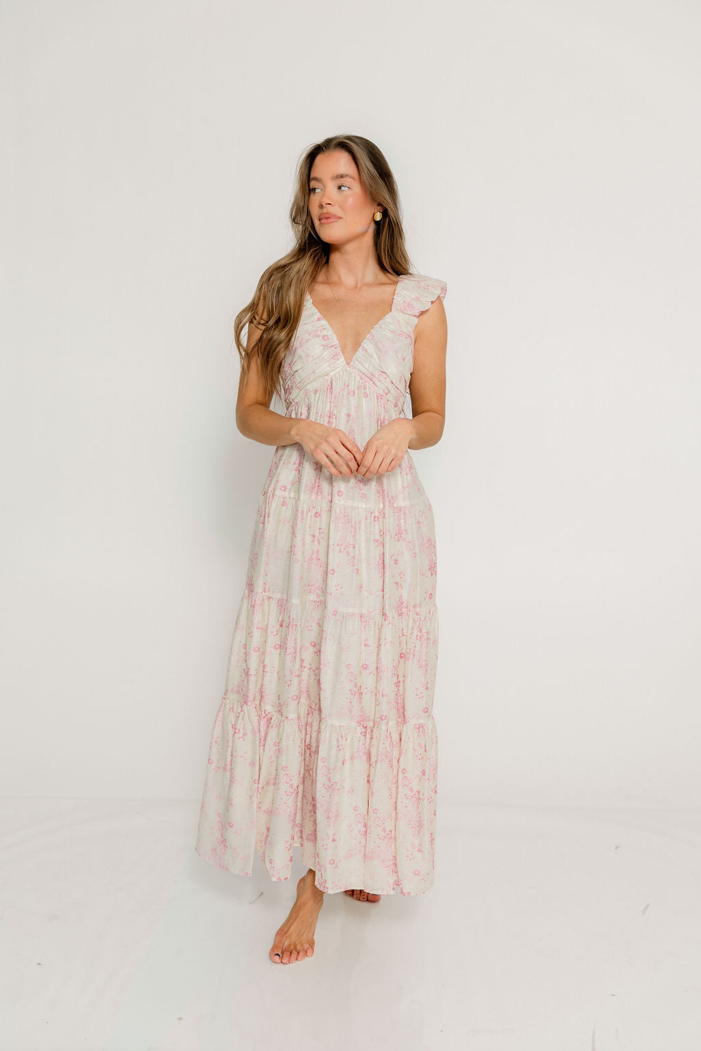 Katy Pleated Bodice Maxi Dress in Pink Floral
