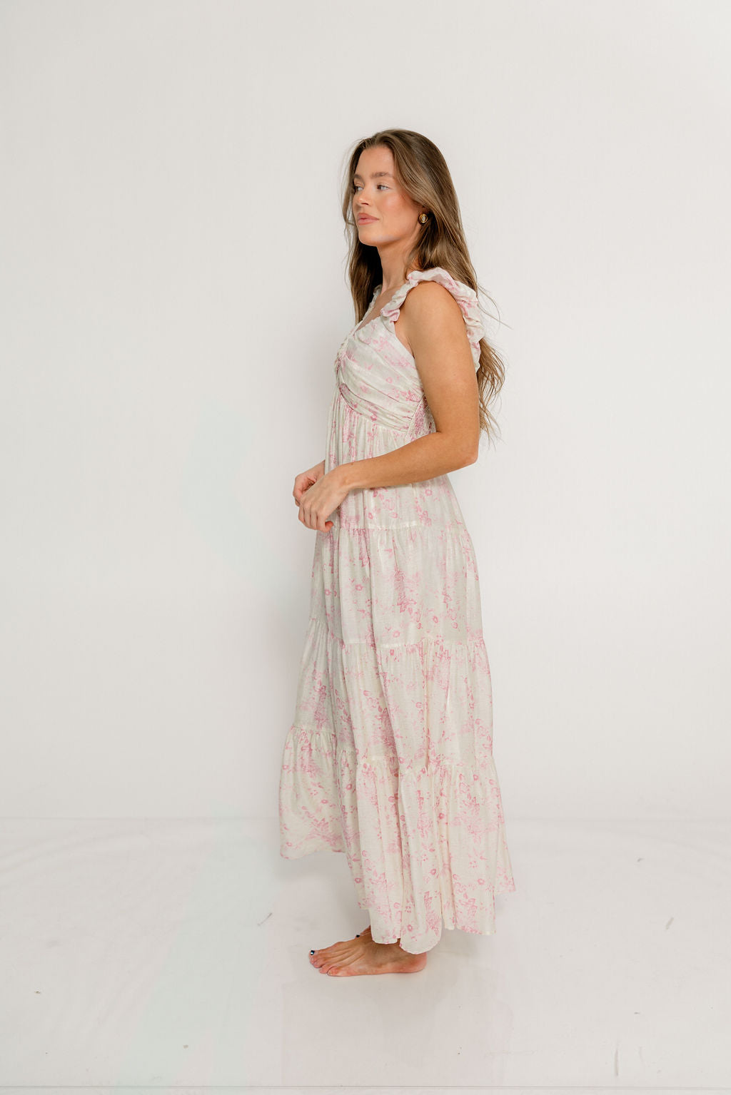 Katy Pleated Bodice Maxi Dress in Pink Floral