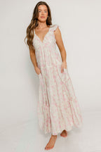 Katy Pleated Bodice Maxi Dress in Pink Floral