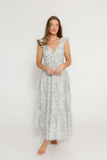 Katy Pleated Bodice Maxi Dress in Blue Floral - Bump Friendly
