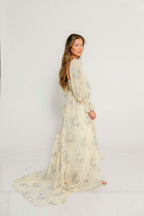 Delilah Maxi Dress with Train in Muted Peach Floral - Bump Friendly