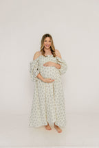 Noa Premium 100% Cotton Maxi Dress in Dusty Blue Floral - Bump Friendly