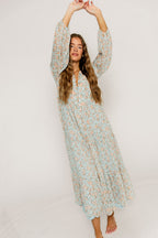 Anna Floral Button-Down Maxi Dress in Light Blue - Bump Friendly