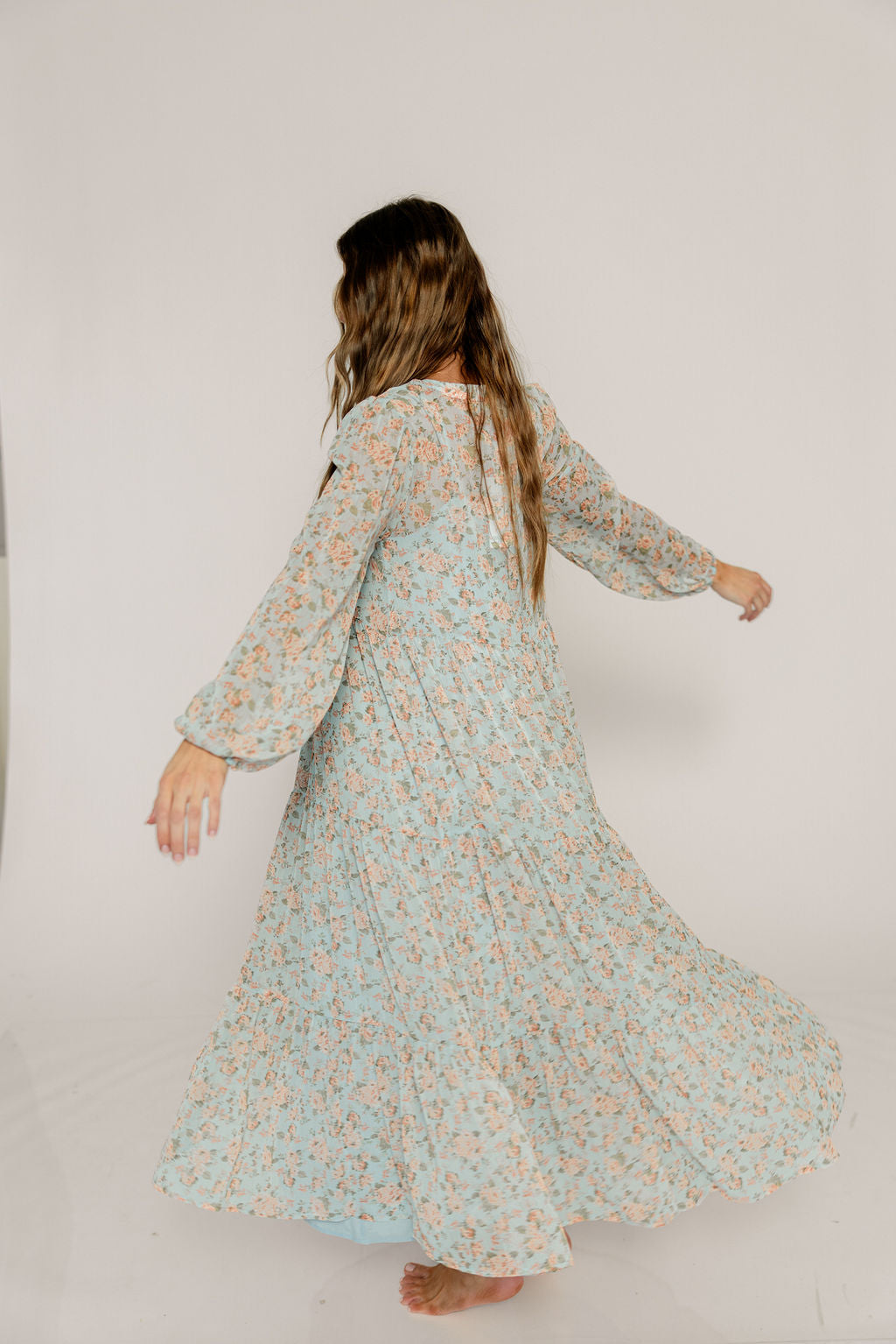 Anna Floral Button-Down Maxi Dress in Light Blue - Bump Friendly