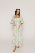 Noa Premium 100% Cotton Maxi Dress in Dusty Blue Floral - Bump Friendly