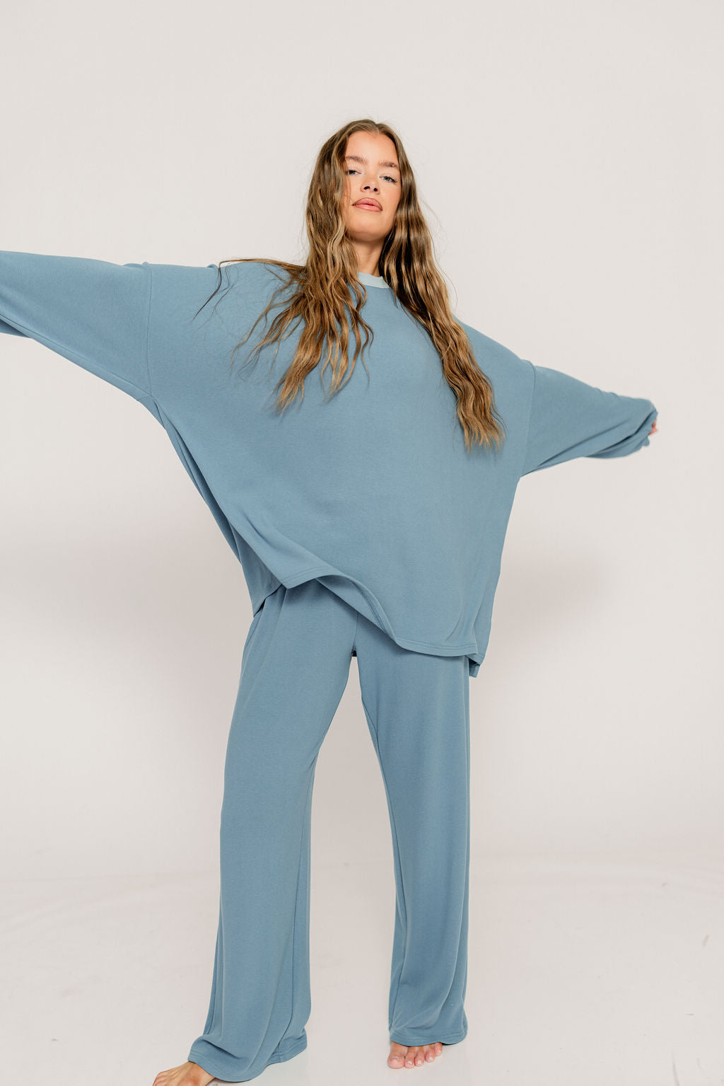 Campbell Fleece Lounge Pants in Slate Blue