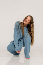 Campbell Fleece Lounge Pants in Slate Blue