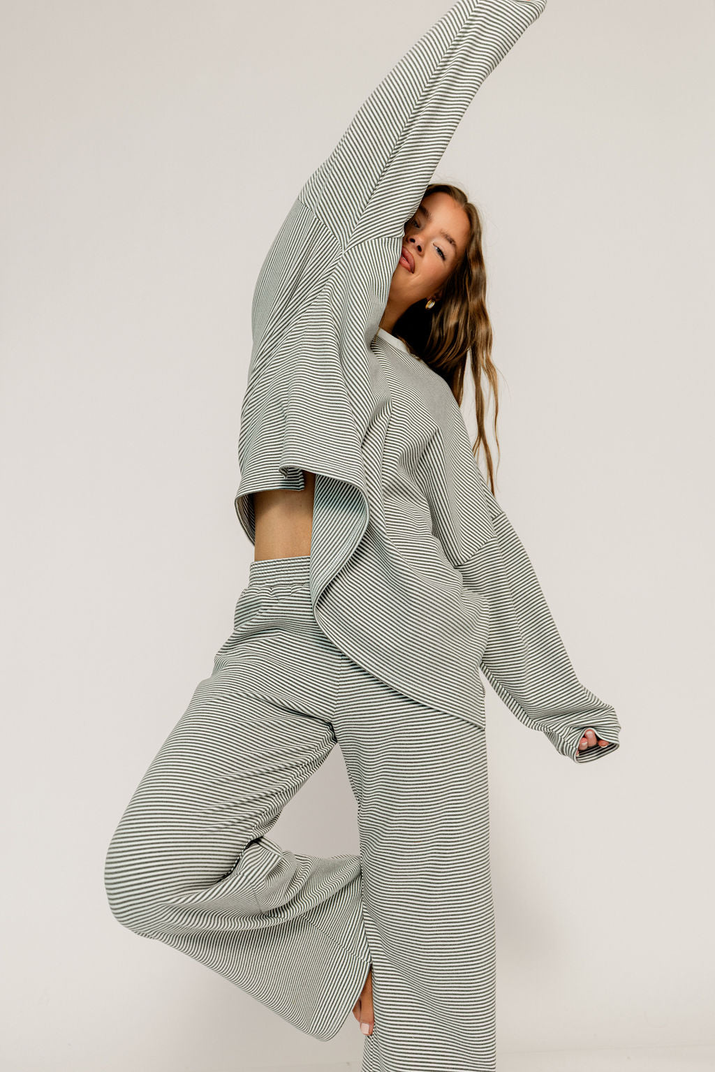 Campbell Striped Fleece Lounge Pants in Charcoal