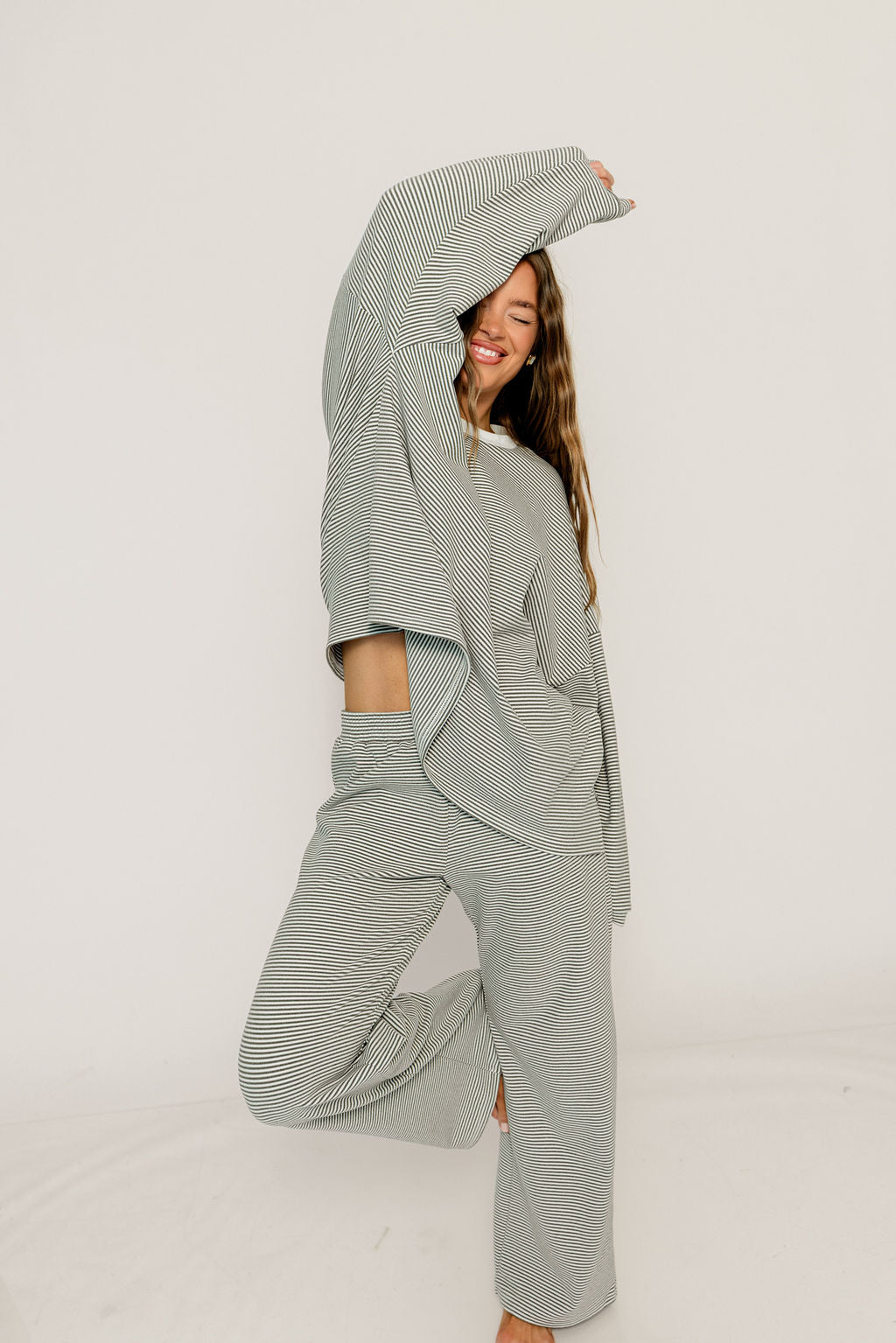 Campbell Striped Fleece Lounge Pants in Charcoal