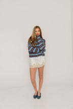 Piper Varsity Striped Cardigan in Dusty Blue