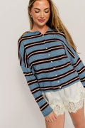 Piper Varsity Striped Cardigan in Dusty Blue