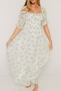 Elle Smocked Floral Ruffle Maxi Dress in Creme Floral