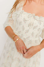 Elle Smocked Floral Ruffle Maxi Dress in Creme Floral