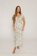 Shira Puff Sleeve Ruffle Maxi Dress in Ivory/Multi Floral