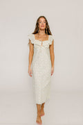 Harper Midi Dress in Ivory/Pink Floral