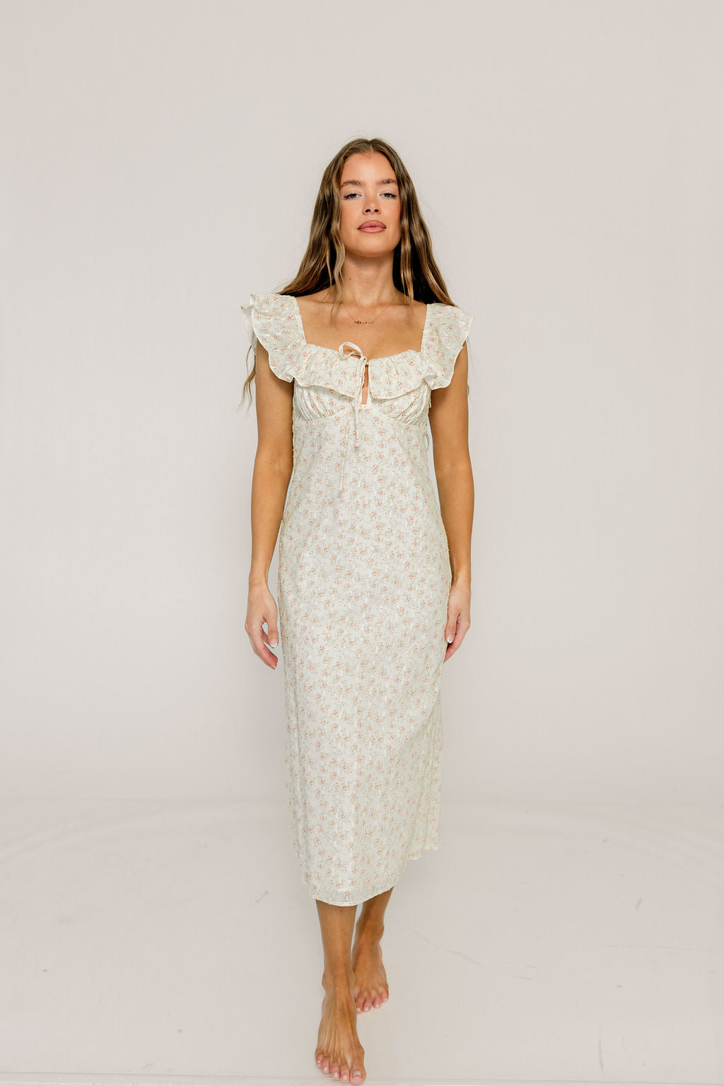 Harper Midi Dress in Ivory/Pink Floral