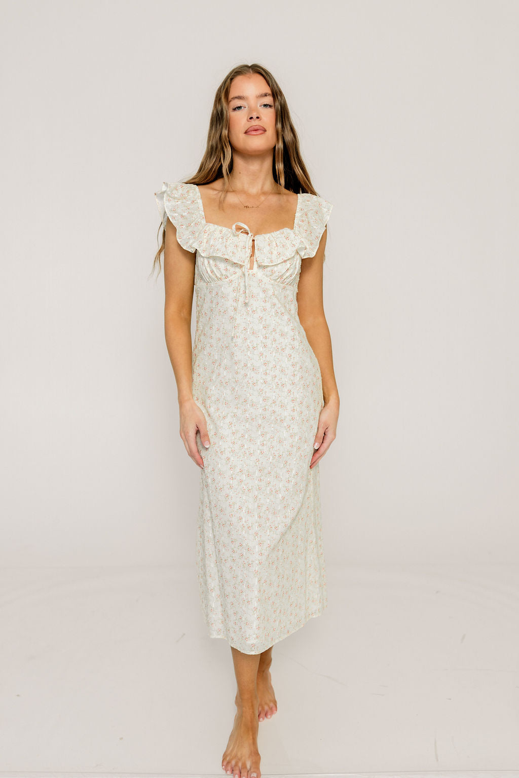 Harper Midi Dress in Ivory/Pink Floral