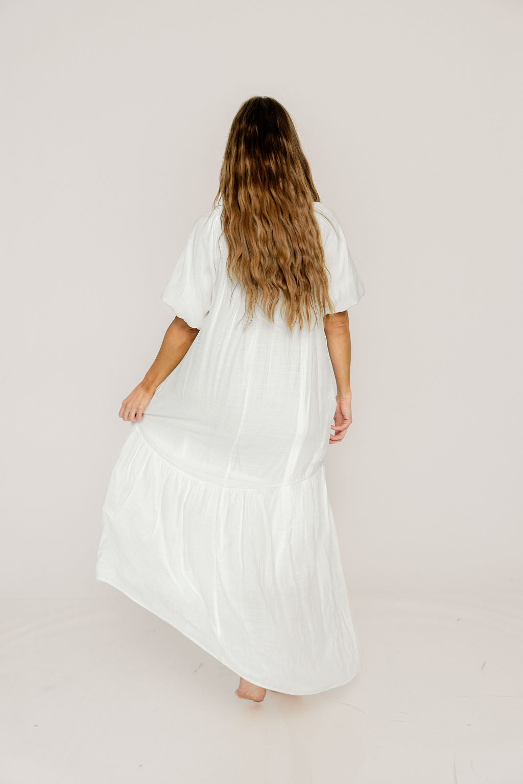 Christina Puffed Sleeve Maxi Dress in Off White - Bump Friendly