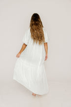 Christina Puffed Sleeve Maxi Dress in Off White - Bump Friendly