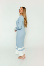 Kris Colorblock Polo Rib-Knit Maxi Dress in Sky