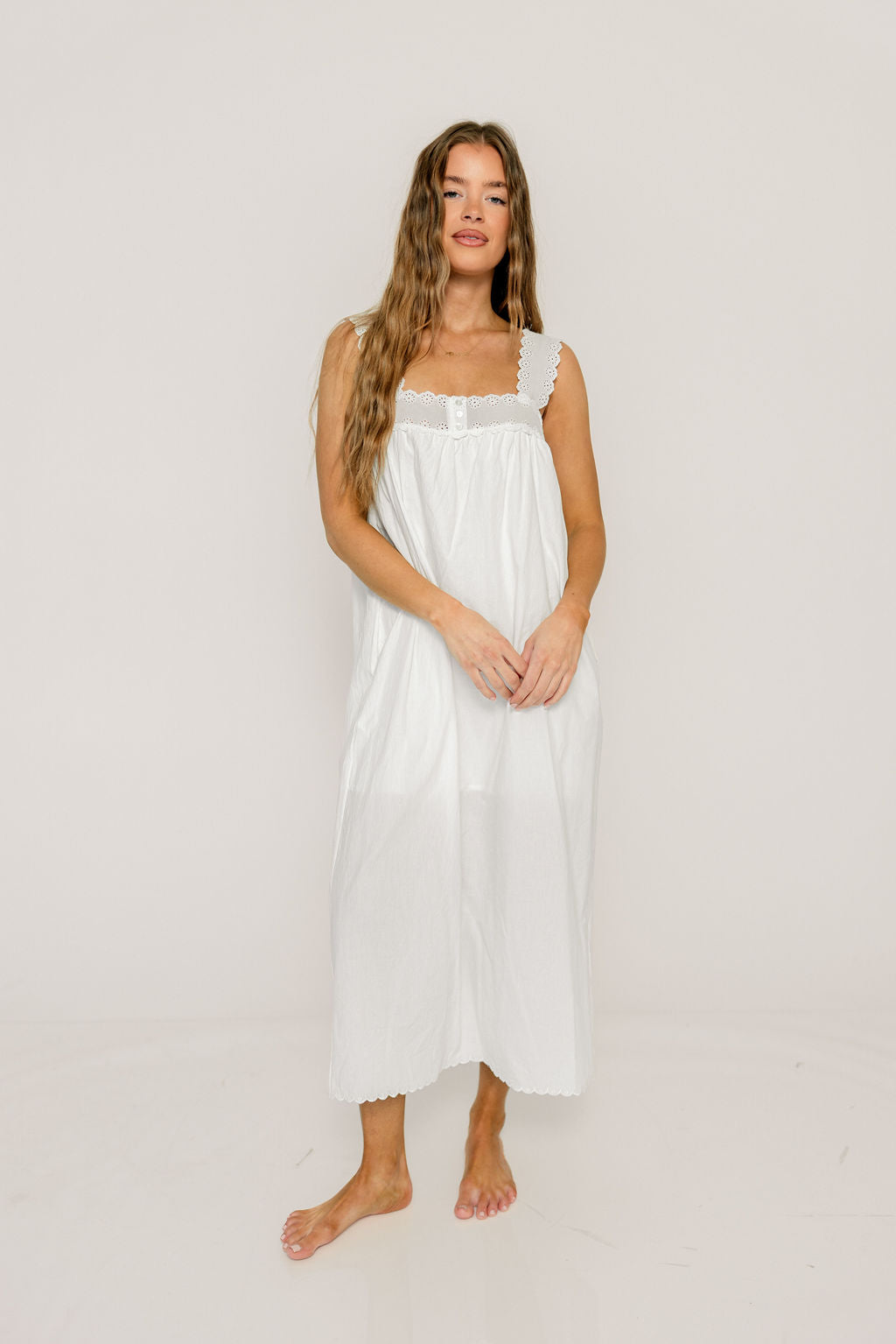 Evelina Scallop Edge Maxi Dress in Ivory