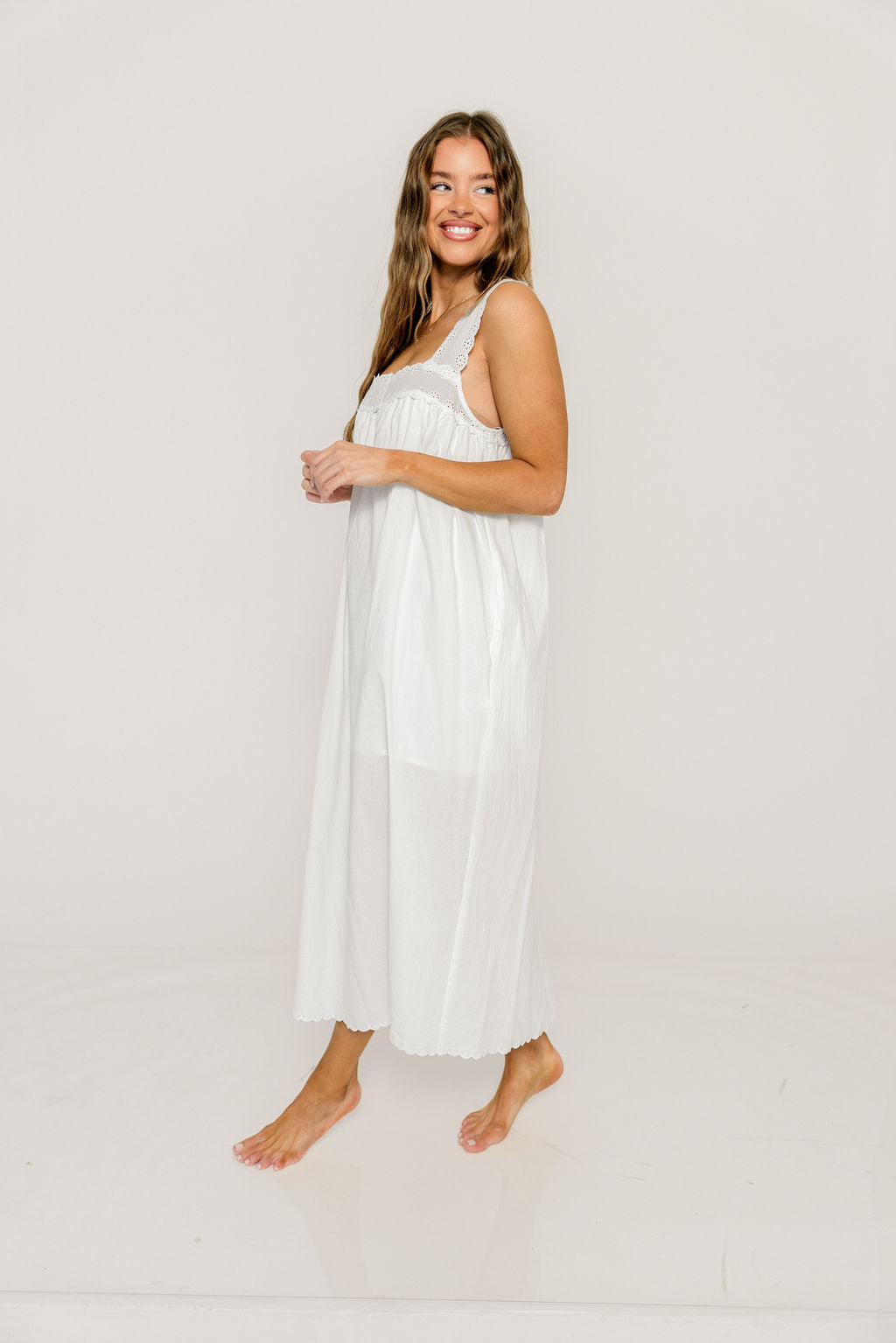Evelina Scallop Edge Maxi Dress in Ivory
