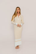Kris Colorblock Polo Rib-Knit Maxi Dress in Natural