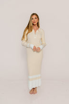 Kris Colorblock Polo Rib-Knit Maxi Dress in Natural