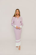 Kris Colorblock Polo Rib-Knit Maxi Dress in Pink