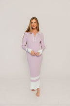 Kris Colorblock Polo Rib-Knit Maxi Dress in Pink