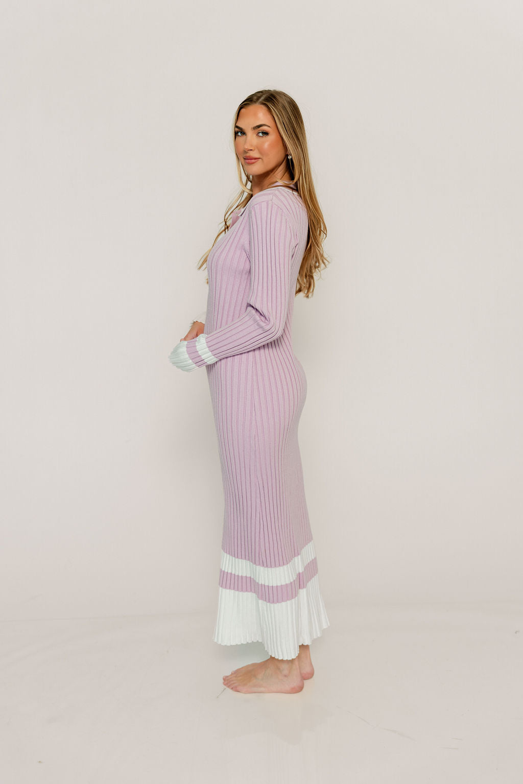 Kris Colorblock Polo Rib-Knit Maxi Dress in Pink