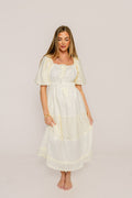 Noor Lace Tiered Midi Dress in Cream