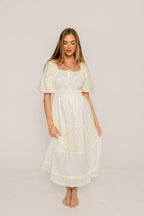 Noor Lace Tiered Midi Dress in Cream