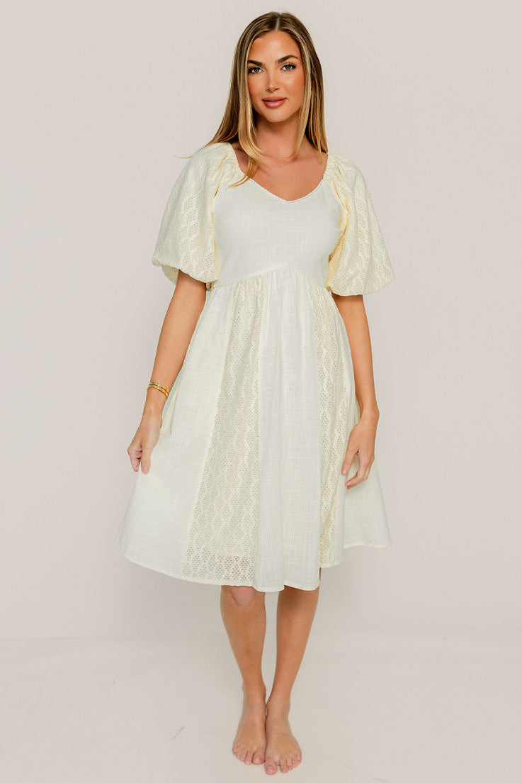 Sonia Lace Detail Puff Sleeve Mini Dress in Cream