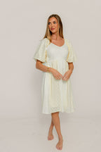 Sonia Lace Detail Puff Sleeve Mini Dress in Cream