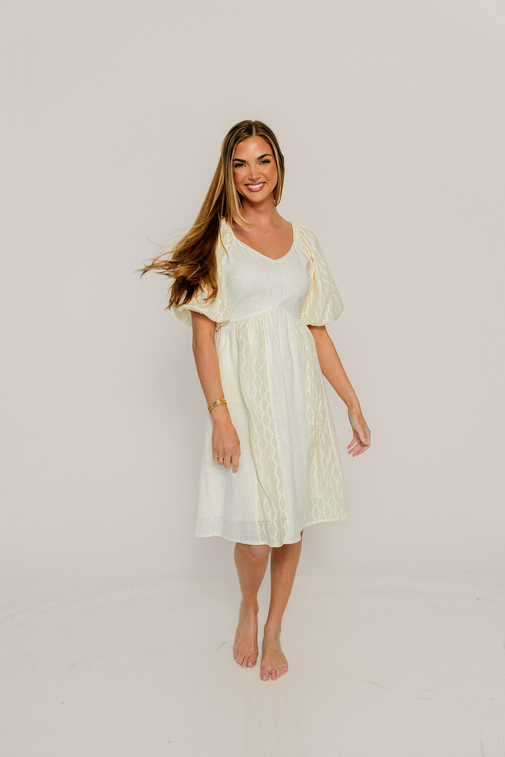 Sonia Lace Detail Puff Sleeve Mini Dress in Cream