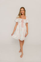 Nell Floral Cowgirl Print Mini Dress in Ivory/Pink