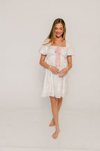 Nell Floral Cowgirl Print Mini Dress in Ivory/Pink