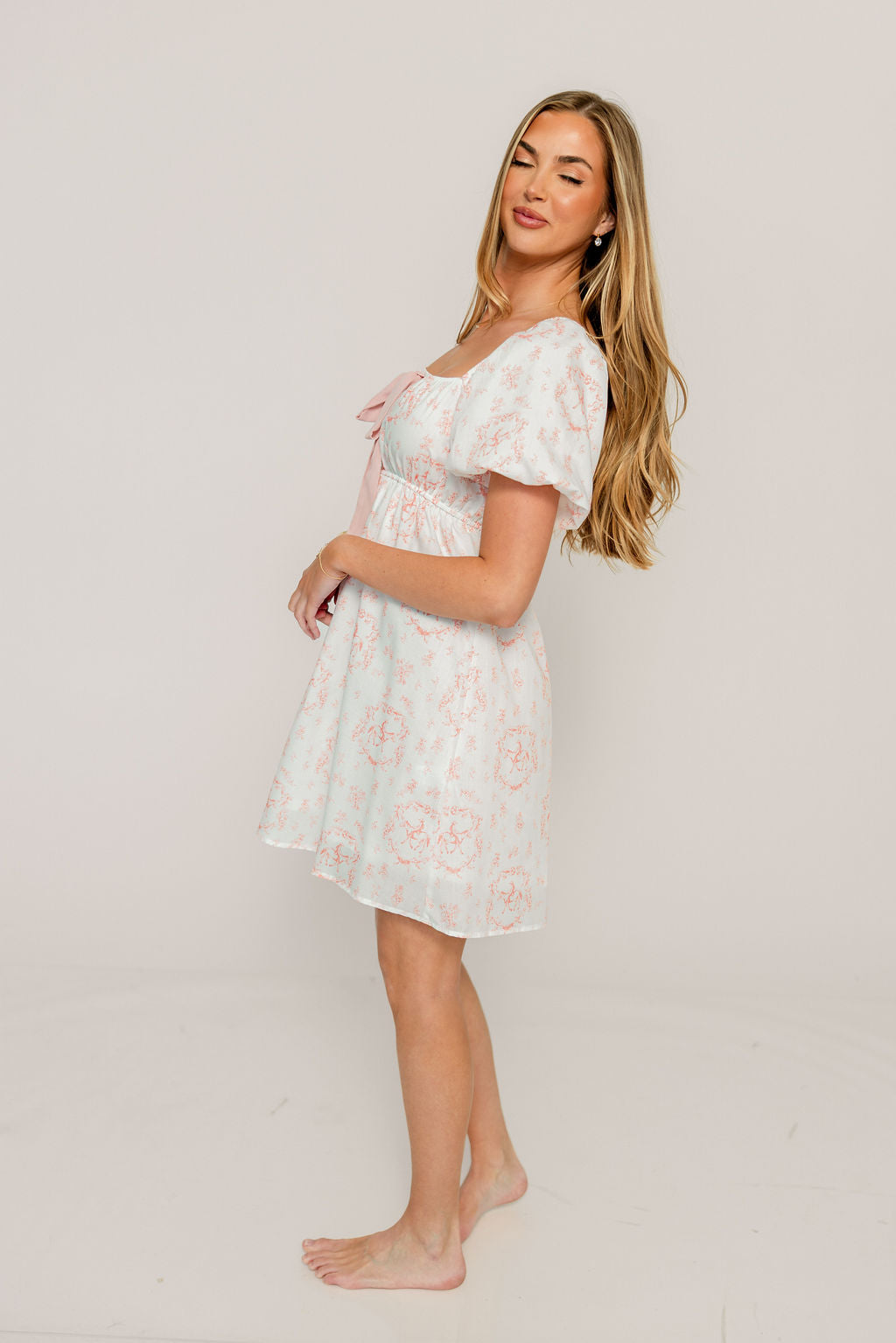 Nell Floral Cowgirl Print Mini Dress in Ivory/Pink