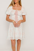 Nell Floral Cowgirl Print Mini Dress in Ivory/Pink